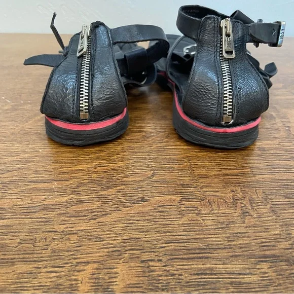 RARE A.S. 98 BLACK LEATHER BRANTLEY BUCKLE CAGE EDGY WOMENS 42 GLADIATOR SANDAL